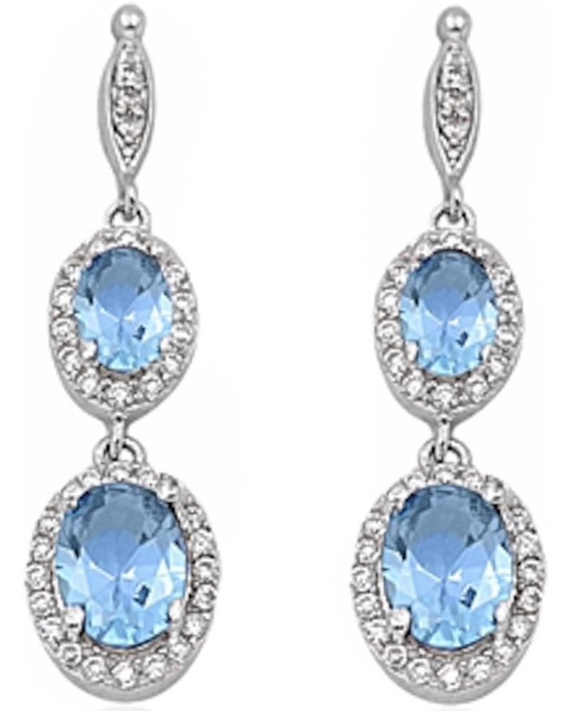 Halo Drop Dangle Chandelier Earring Oval Lab Created Opal Round Cubic Zirconia 925 Sterling Silver Choose Color Simulated Blu...