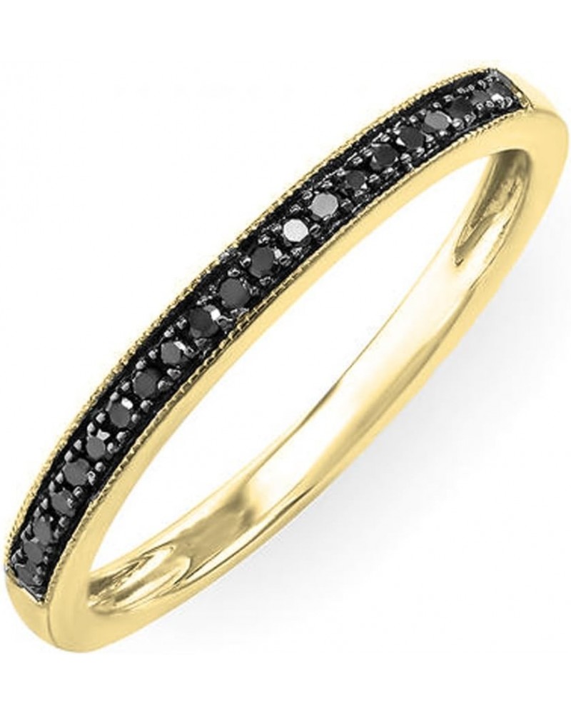 0.12 Carat (ctw) Round Black Diamond Thin Milgrain Stackable Wedding Band Ring for Ladies, Available in Various Metal in 10K/...