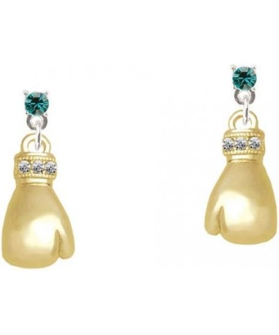 Goldtone Large Boxing Glove Crystal Post Earrings Teal $16.19 Earrings