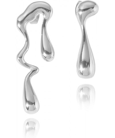925 Sterling Silver Post Waterdrop Earrings Mismatched Earrings | Melting Liquid Asymmetrical Stainless Steel Drop Earrings |...