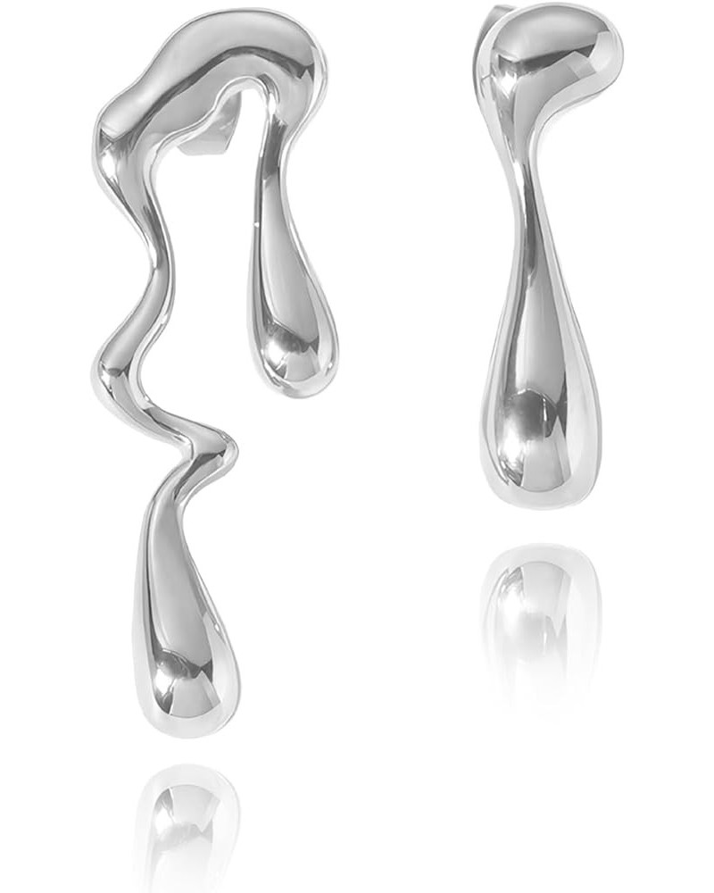 925 Sterling Silver Post Waterdrop Earrings Mismatched Earrings | Melting Liquid Asymmetrical Stainless Steel Drop Earrings |...