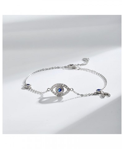 Women's 14K Gold Evil Eye Bracelet with Natural Sapphire Gemstone,Delicate Adjustable Chain Moissanite Bracelet Featuring Rou...