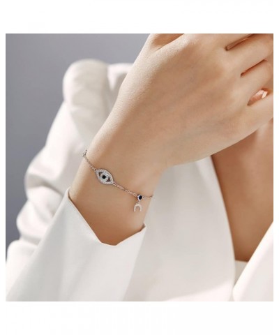 Women's 14K Gold Evil Eye Bracelet with Natural Sapphire Gemstone,Delicate Adjustable Chain Moissanite Bracelet Featuring Rou...