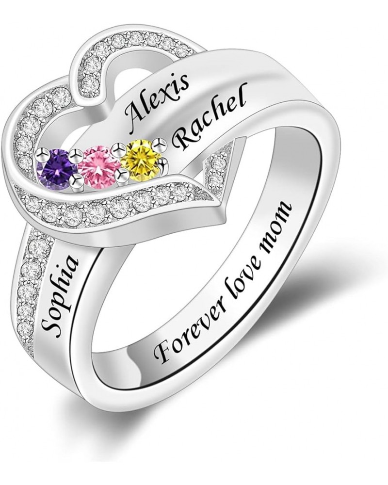 Sterling Silver Customized Mother Name Rings With 1-8 Birthstone Personalized Heart Family Birthstone Ring Jewelry Gift for W...