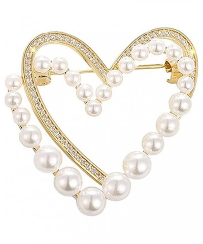 Classic Crystal Pearl Heart Brooch Pin Trendy Clothing Dress T-shirt Heart Scarf Brooch Double Heart Scarf Brooch Pin for Wom...