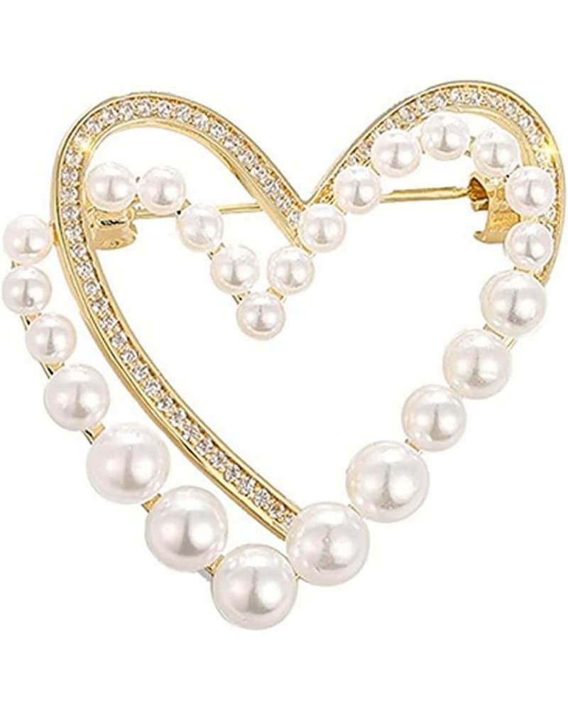 Classic Crystal Pearl Heart Brooch Pin Trendy Clothing Dress T-shirt Heart Scarf Brooch Double Heart Scarf Brooch Pin for Wom...