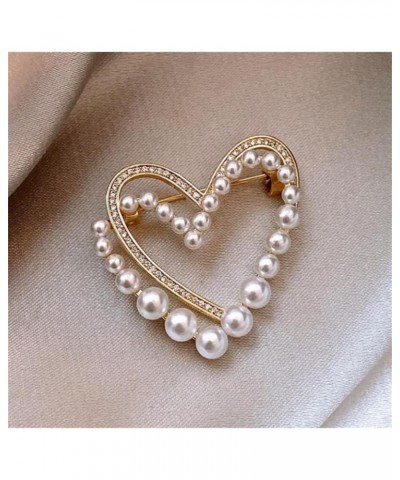 Classic Crystal Pearl Heart Brooch Pin Trendy Clothing Dress T-shirt Heart Scarf Brooch Double Heart Scarf Brooch Pin for Wom...