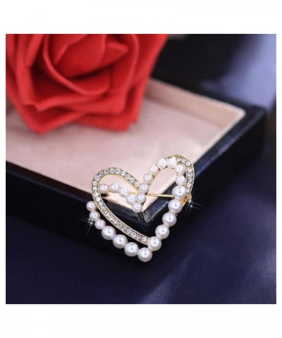 Classic Crystal Pearl Heart Brooch Pin Trendy Clothing Dress T-shirt Heart Scarf Brooch Double Heart Scarf Brooch Pin for Wom...