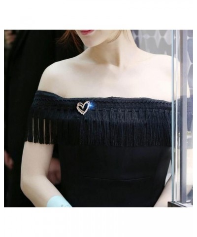 Classic Crystal Pearl Heart Brooch Pin Trendy Clothing Dress T-shirt Heart Scarf Brooch Double Heart Scarf Brooch Pin for Wom...