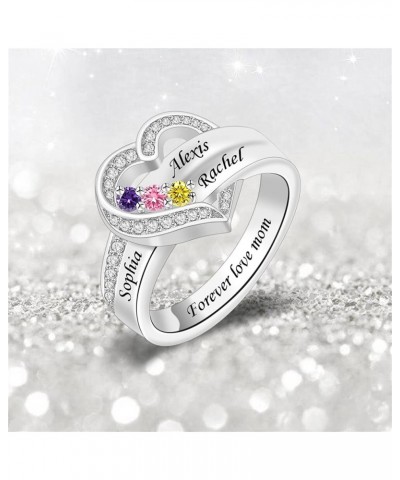 Sterling Silver Customized Mother Name Rings With 1-8 Birthstone Personalized Heart Family Birthstone Ring Jewelry Gift for W...