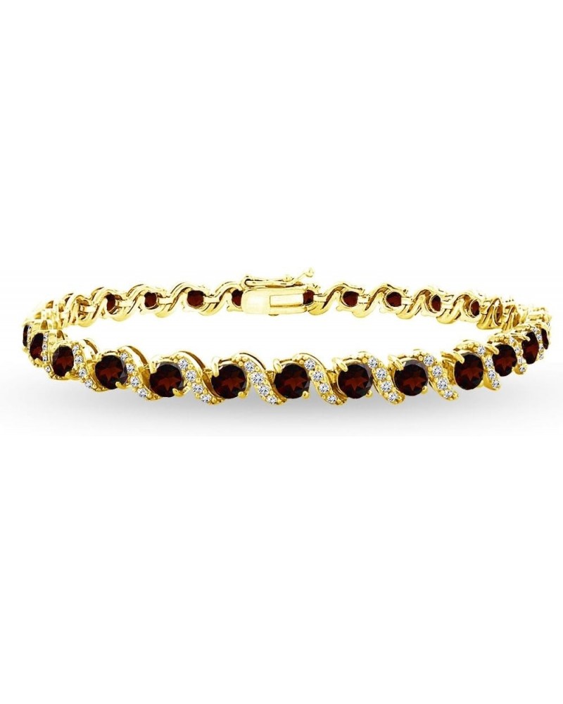 Sterling Silver Genuine, Created or Simulated Gemstone Round S Design Tennis Bracelet for Women Garnet - Gold Flash $41.58 Br...