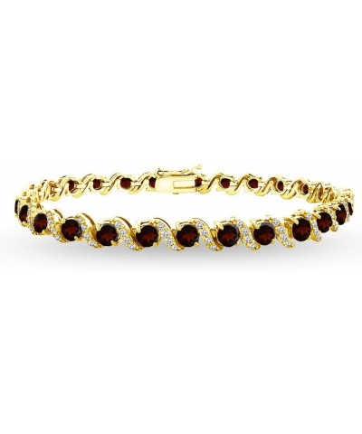 Sterling Silver Genuine, Created or Simulated Gemstone Round S Design Tennis Bracelet for Women Garnet - Gold Flash $41.58 Br...