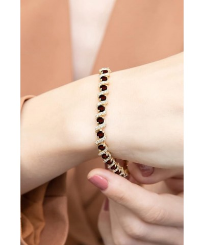 Sterling Silver Genuine, Created or Simulated Gemstone Round S Design Tennis Bracelet for Women Garnet - Gold Flash $41.58 Br...