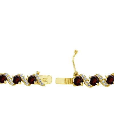 Sterling Silver Genuine, Created or Simulated Gemstone Round S Design Tennis Bracelet for Women Garnet - Gold Flash $41.58 Br...