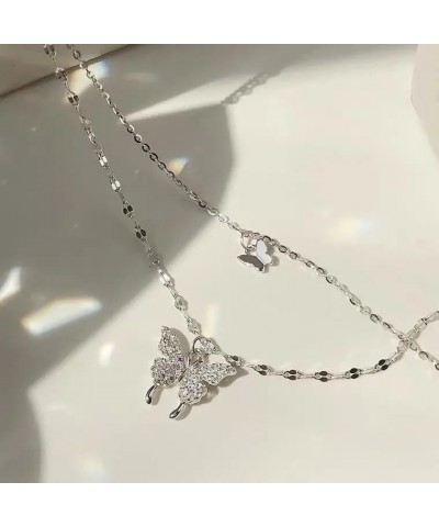 Layered Crystal Butterfly Necklace for Women Silver Rhinestone Butterfly Choker Necklace Double Chain Necklace Jewelry for Pa...