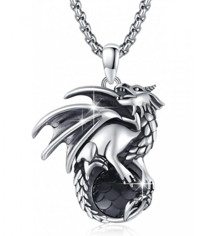 Dragon Necklace 925 Sterling Silver Mens Black Crystal Dragon Pendant Oxidized Unisex Jewelry Gift for Boys Women $11.60 Neck...
