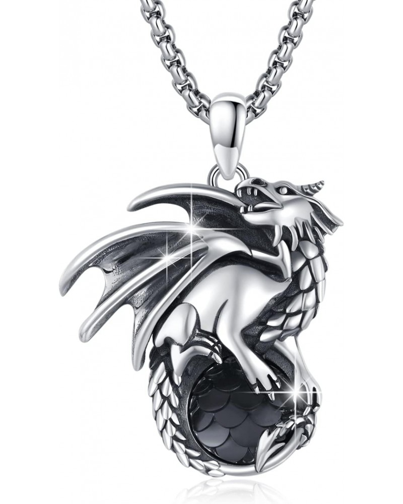 Dragon Necklace 925 Sterling Silver Mens Black Crystal Dragon Pendant Oxidized Unisex Jewelry Gift for Boys Women $11.60 Neck...