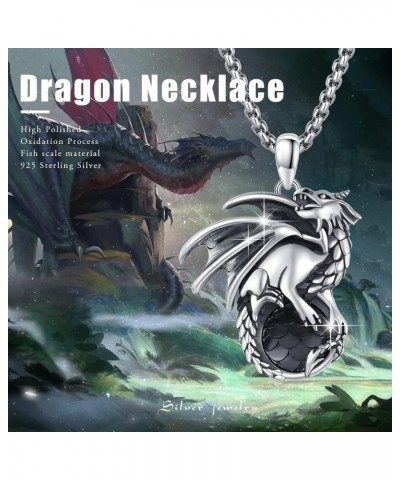 Dragon Necklace 925 Sterling Silver Mens Black Crystal Dragon Pendant Oxidized Unisex Jewelry Gift for Boys Women $11.60 Neck...