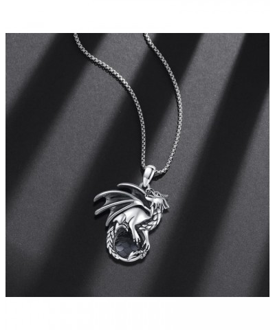 Dragon Necklace 925 Sterling Silver Mens Black Crystal Dragon Pendant Oxidized Unisex Jewelry Gift for Boys Women $11.60 Neck...