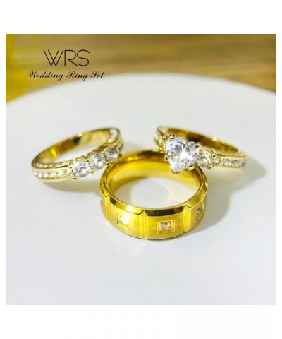 TWO RINGS His Hers Wedding Ring Sets Couples Rings Women's 18k Yellow Gold White CZ Wedding Engagement Ring Bridal Sets & Men...