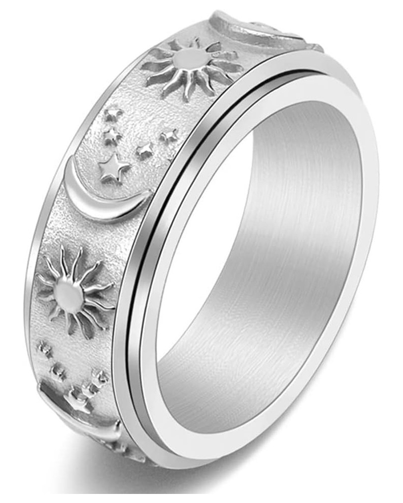 Star Moon Sun Spinner Band Rings for Women Men 8MM Stainless Steel Anxiety Fidget Reducing Rings Stress Relieving Silver $5.7...