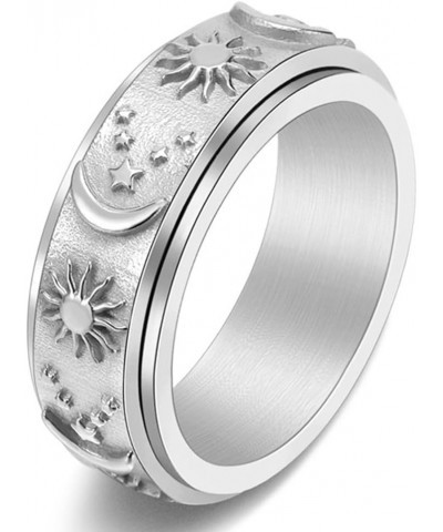 Star Moon Sun Spinner Band Rings for Women Men 8MM Stainless Steel Anxiety Fidget Reducing Rings Stress Relieving Silver $5.7...