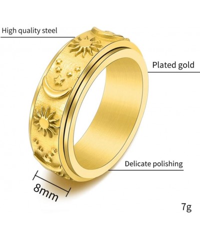 Star Moon Sun Spinner Band Rings for Women Men 8MM Stainless Steel Anxiety Fidget Reducing Rings Stress Relieving Silver $5.7...