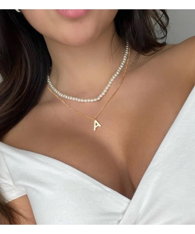 Initial Pearl Necklace for Women 14K Gold Plated Letter Alphabet 26 A-Z Pendant Necklace Dainty Pearl Choker Necklaces Handma...