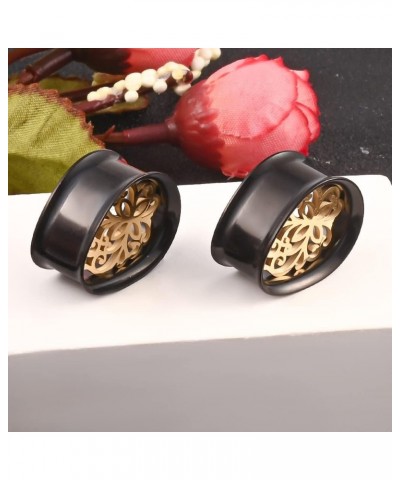 2 PCS 6mm-25mm Fashion 316 Stainless Steel Beautiful Ear Plugs Tunnels Gauges Stretcher Piercing Body Jewelry 8mm(0G) Black-G...