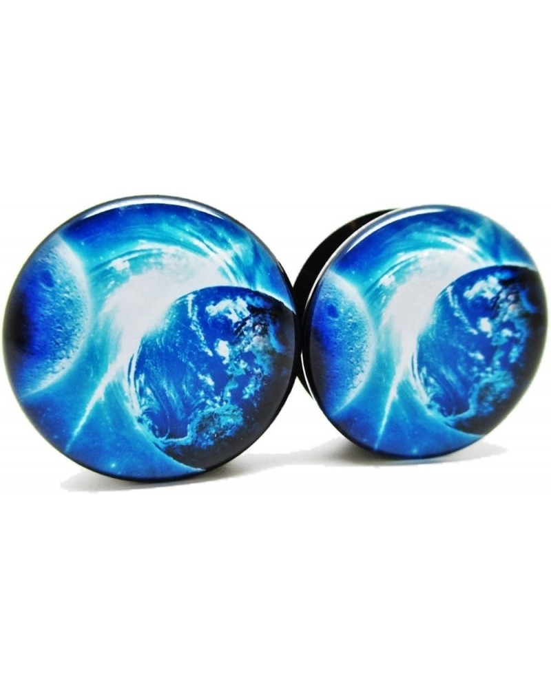 Pair* Blue Earth & Moon Ear Plugs - Acrylic Screw-On - 12 Sizes 0 Gauge (8mm) $9.51 Body Jewelry