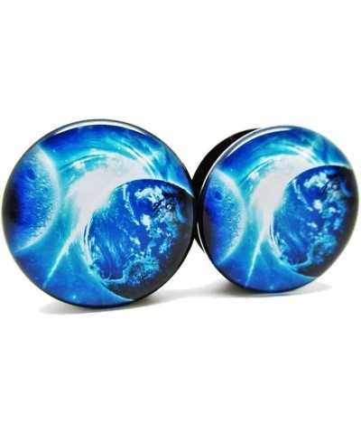 Pair* Blue Earth & Moon Ear Plugs - Acrylic Screw-On - 12 Sizes 0 Gauge (8mm) $9.51 Body Jewelry