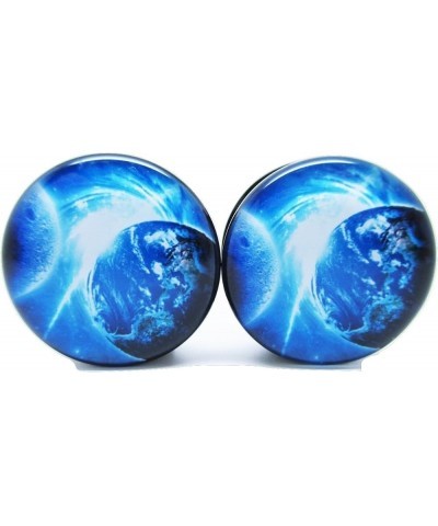 Pair* Blue Earth & Moon Ear Plugs - Acrylic Screw-On - 12 Sizes 0 Gauge (8mm) $9.51 Body Jewelry