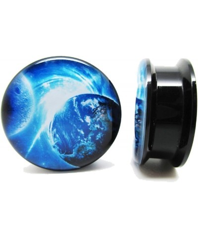 Pair* Blue Earth & Moon Ear Plugs - Acrylic Screw-On - 12 Sizes 0 Gauge (8mm) $9.51 Body Jewelry