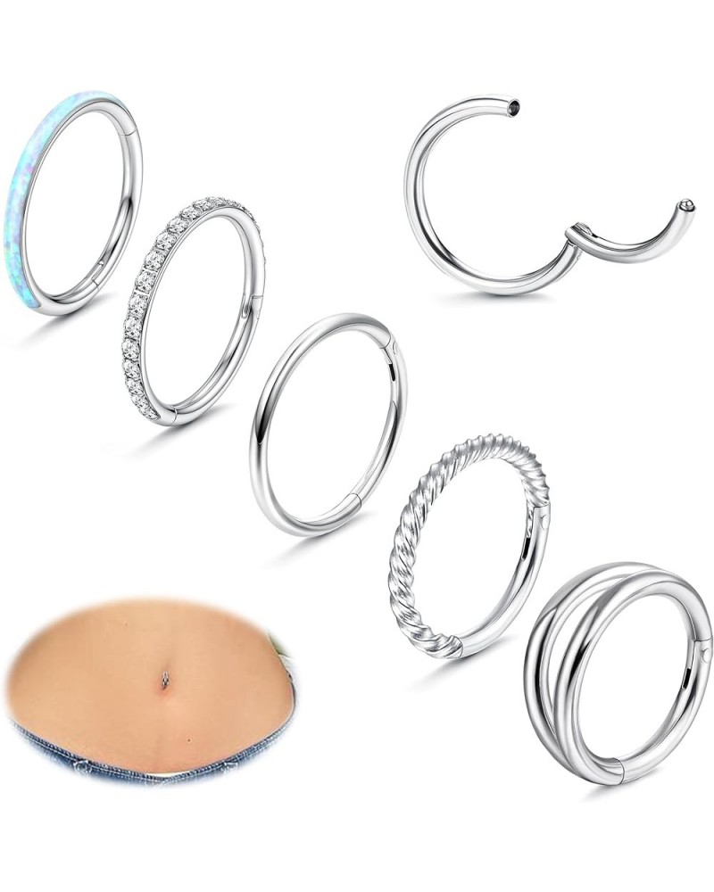 Belly Button Ring Surgical Steel 14G Clicker Belly Piercing 10-12mm Hinged Seamless Hoop Belly Button Rings Cubic Zirocnia Op...