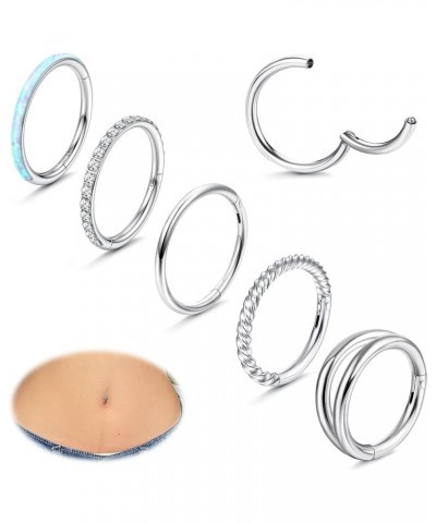 Belly Button Ring Surgical Steel 14G Clicker Belly Piercing 10-12mm Hinged Seamless Hoop Belly Button Rings Cubic Zirocnia Op...