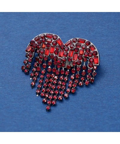 Valentine's Day Brooch Pin Gift Dainty Crystal Love Heart Lapel Pin Red Love Heart Brooches Hollow Heart Rhinestone Pin Women...