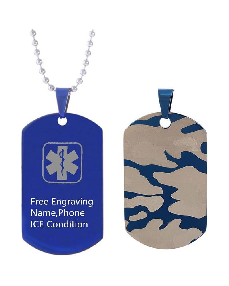 Personalized Medical Alert ID Necklaces for Men Women Stainless Steel Camo Military Dog Tag Identification Pendant Necklace H...