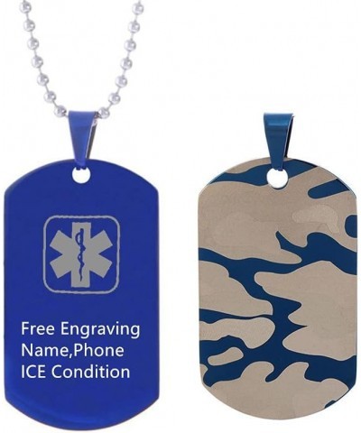 Personalized Medical Alert ID Necklaces for Men Women Stainless Steel Camo Military Dog Tag Identification Pendant Necklace H...