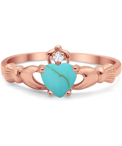 Irish Claddagh Heart Promise Ring Lab Created Round CZ 925 Sterling Silver Choose Color Rose Tone, Simulated Turquoise CZ $12...