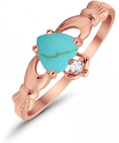 Irish Claddagh Heart Promise Ring Lab Created Round CZ 925 Sterling Silver Choose Color Rose Tone, Simulated Turquoise CZ $12...