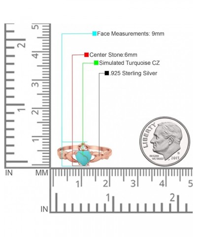 Irish Claddagh Heart Promise Ring Lab Created Round CZ 925 Sterling Silver Choose Color Rose Tone, Simulated Turquoise CZ $12...