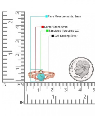 Irish Claddagh Heart Promise Ring Lab Created Round CZ 925 Sterling Silver Choose Color Rose Tone, Simulated Turquoise CZ $12...