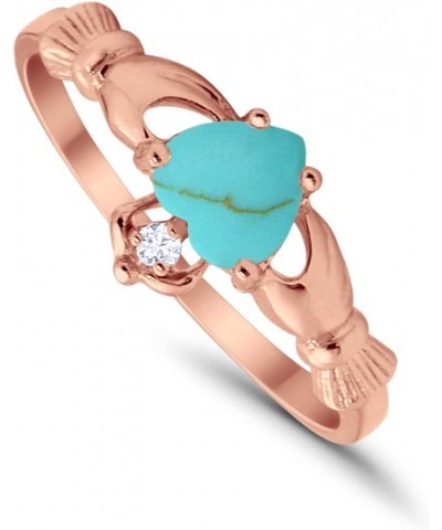 Irish Claddagh Heart Promise Ring Lab Created Round CZ 925 Sterling Silver Choose Color Rose Tone, Simulated Turquoise CZ $12...