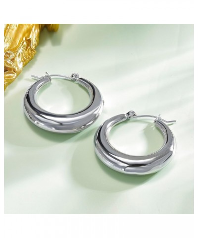 316L Chunky Stainless Steel Hoop Earrings, Fashionable Lightweight Hollow Open Hoops, Hypoallergenic Whtie Gold Plated Pipe E...