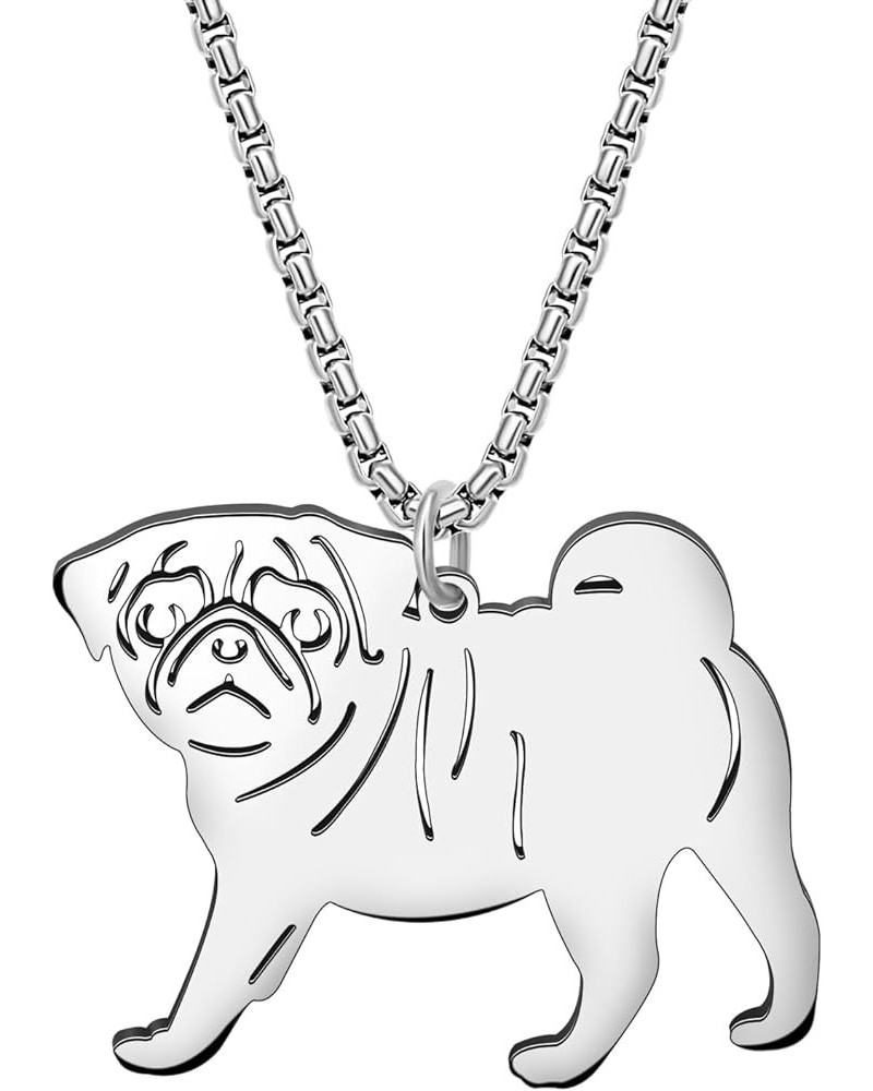 Stainless Steel Cute Dog Breeds Necklace Puppy Pendant Novelty Pets Jewelry Charms Gifts for Women Girls Silver Pug Necklace ...