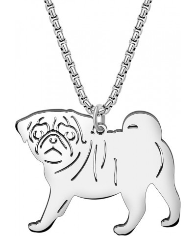 Stainless Steel Cute Dog Breeds Necklace Puppy Pendant Novelty Pets Jewelry Charms Gifts for Women Girls Silver Pug Necklace ...