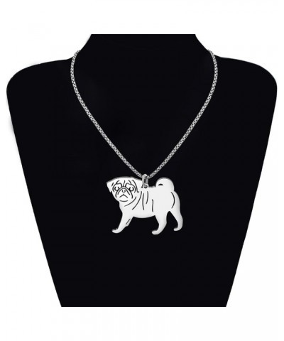 Stainless Steel Cute Dog Breeds Necklace Puppy Pendant Novelty Pets Jewelry Charms Gifts for Women Girls Silver Pug Necklace ...