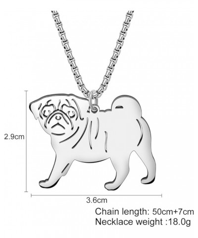 Stainless Steel Cute Dog Breeds Necklace Puppy Pendant Novelty Pets Jewelry Charms Gifts for Women Girls Silver Pug Necklace ...