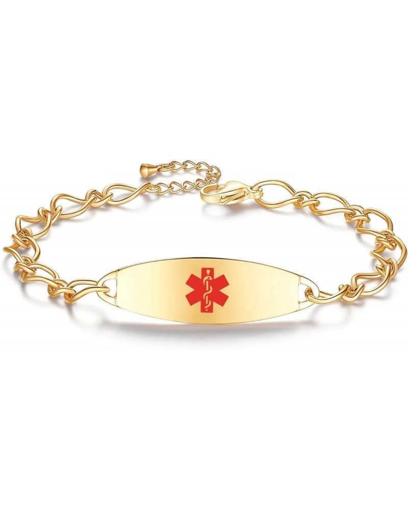 Ladies' Elegant Medical ID Bracelet Fashion Stainless steel Chain Alert Bracelets for women with Free engraving Gold ALLERGIC...