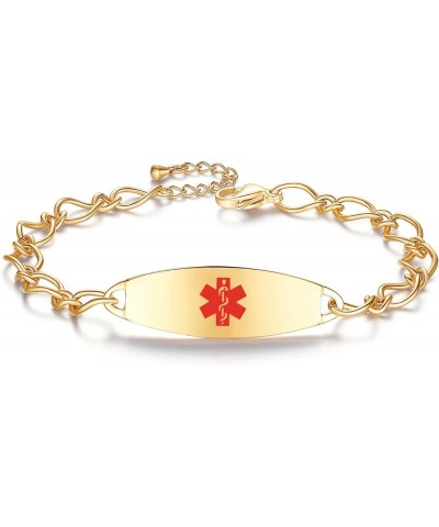 Ladies' Elegant Medical ID Bracelet Fashion Stainless steel Chain Alert Bracelets for women with Free engraving Gold ALLERGIC...